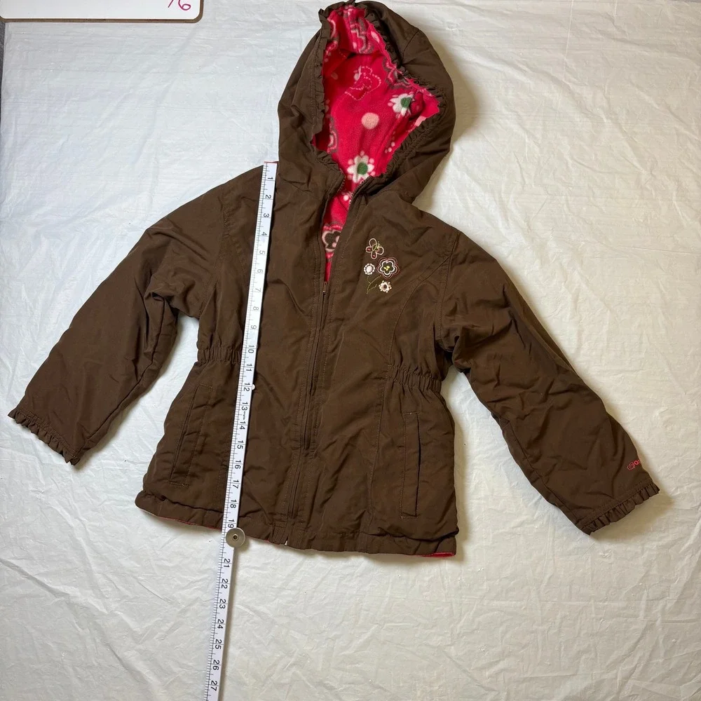 OshKosh B'gosh Girls Reversible Hooded‎ Jacket Brown/Pink Fleece Size 6X